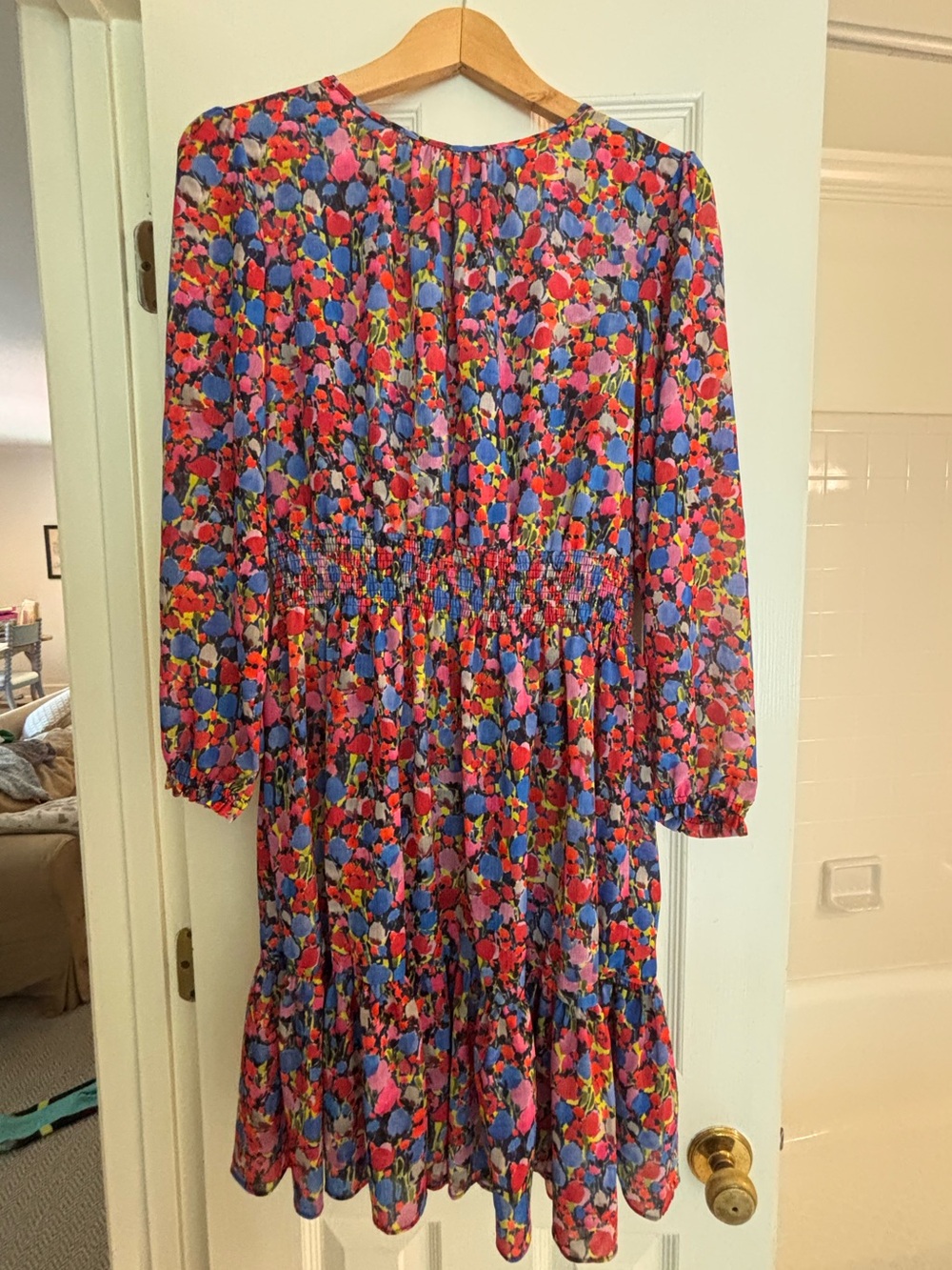 J Crew Floral Long Sleeve Dress Smocked Waist Size Small